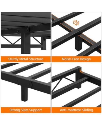 Queen Size Bed Frame, Metal Low Platform Bed Frame, with Wavy Pattern, Metal Slat Support