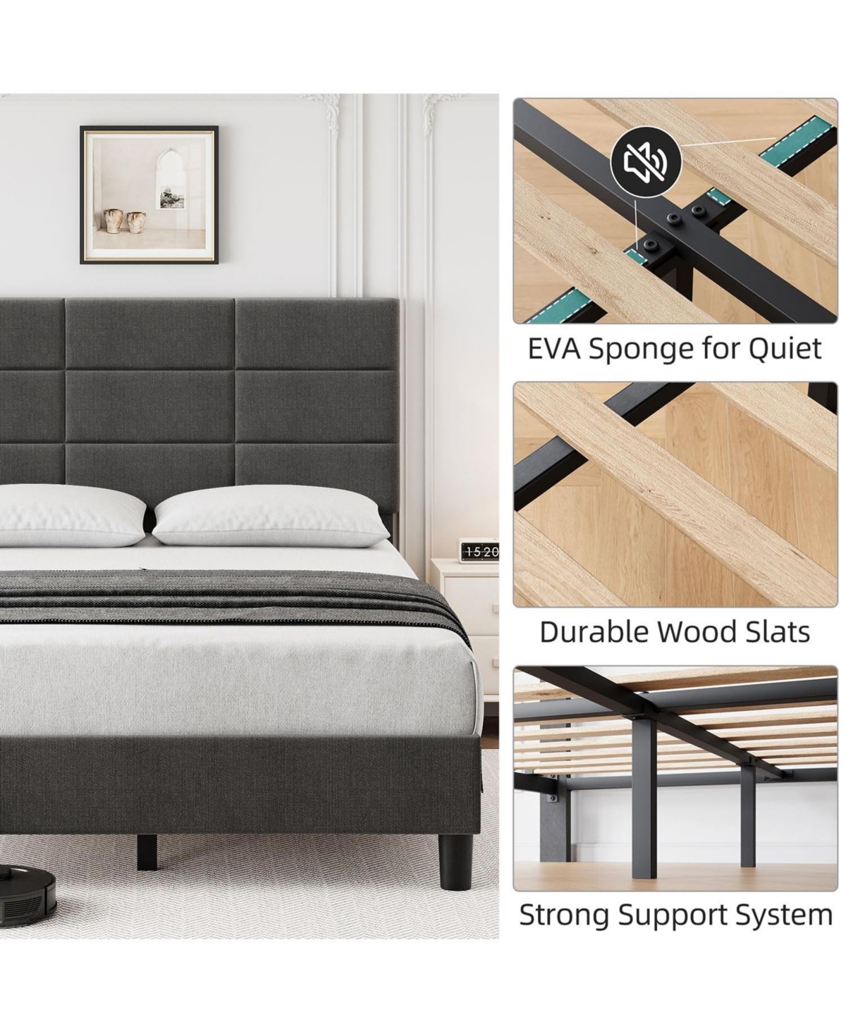 gaomon Size Bed Frame with Adjustable Headboard, Linen Upholstered Platform Bed Frame