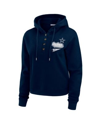Women's Navy Dallas Cowboys Waffle-Knit Pullover Hoodie