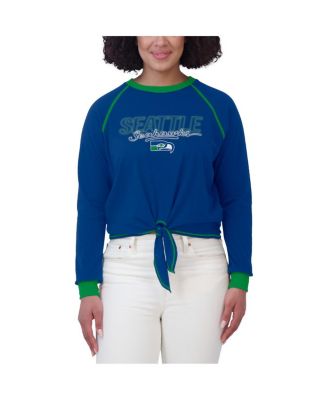 Women's Royal Seattle Seahawks Tie-Front Long Sleeve T-Shirt