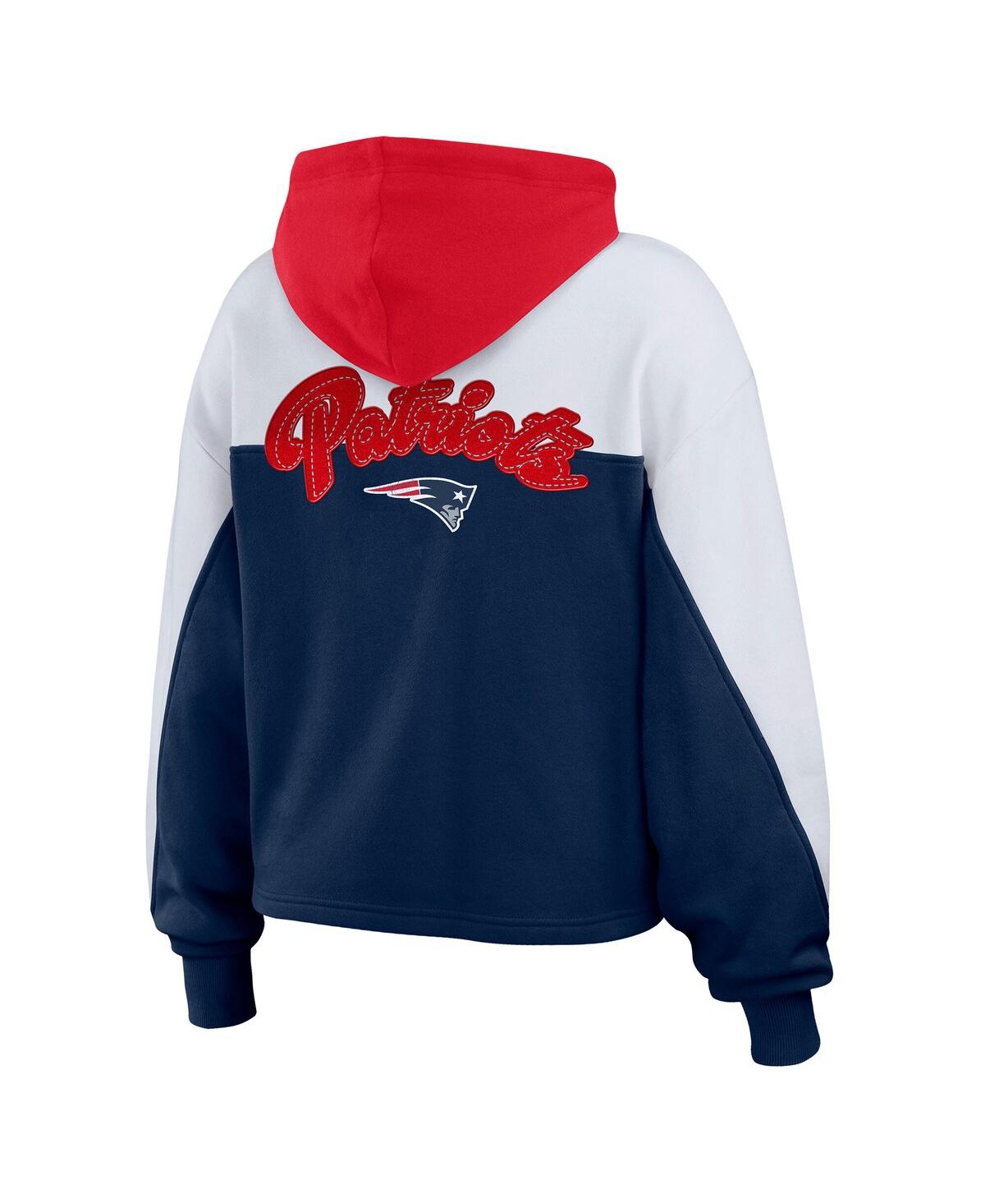 Wear By Erin Andrews Women's Navy/white New England Patriots Color Block Full-zip Hoodie In Navy,white