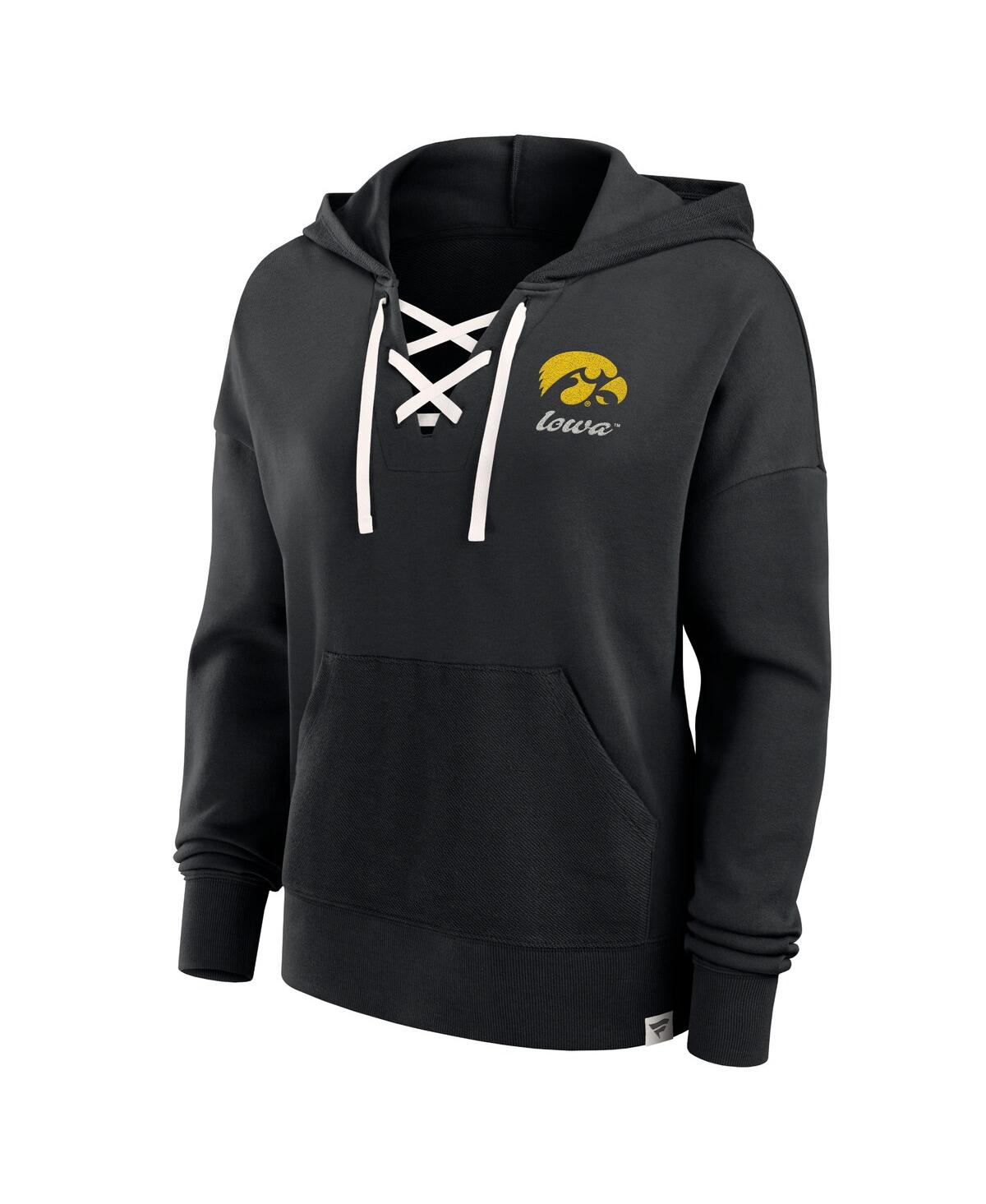 Fanatics Women'sIowa Hawkeyes Heritage Original Script Lace-Up Pullover Hoodie - Black