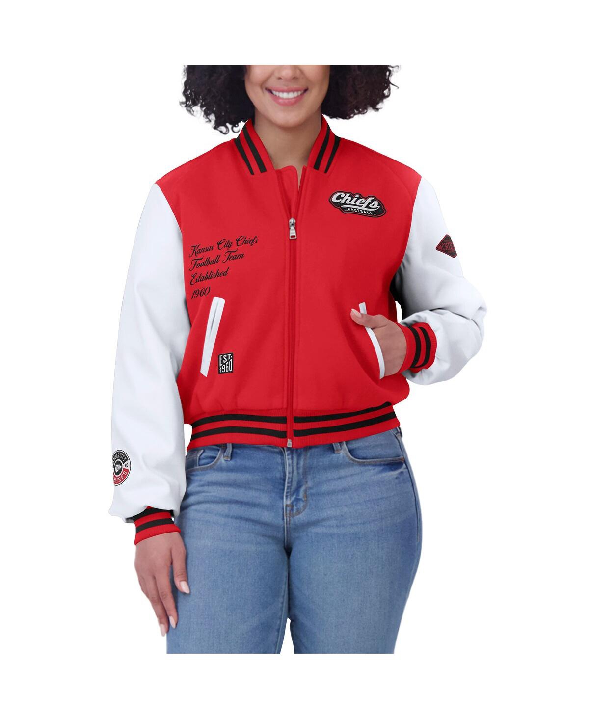 Wear By Erin Andrews Women's Red/white Kansas City Chiefs Varsity Full-zip Jacket In Red,white