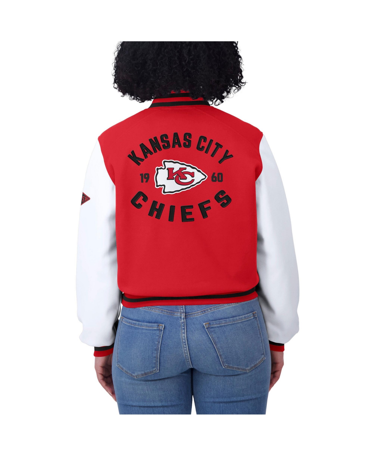 Wear By Erin Andrews Women's Red/white Kansas City Chiefs Varsity Full-zip Jacket In Red,white