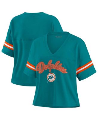 Women's Aqua Miami Dolphins Plus Size Color Block Boxy V-Neck T-Shirt