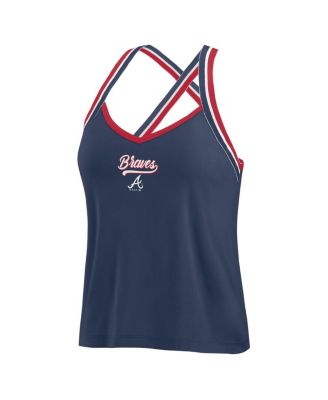 Women's Navy Atlanta Braves Cross Strap Tank Top