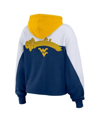 Women's Navy West Virginia Mountaineers Color-Block Full-Zip Hoodie