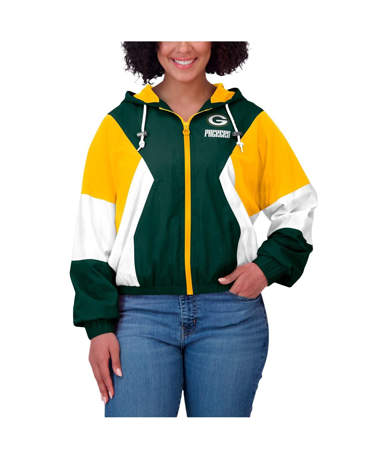 Wear By Erin Andrews Women's Green Green Bay Packers Color Block Full-zip Windbreaker Jacket In Green,yellow