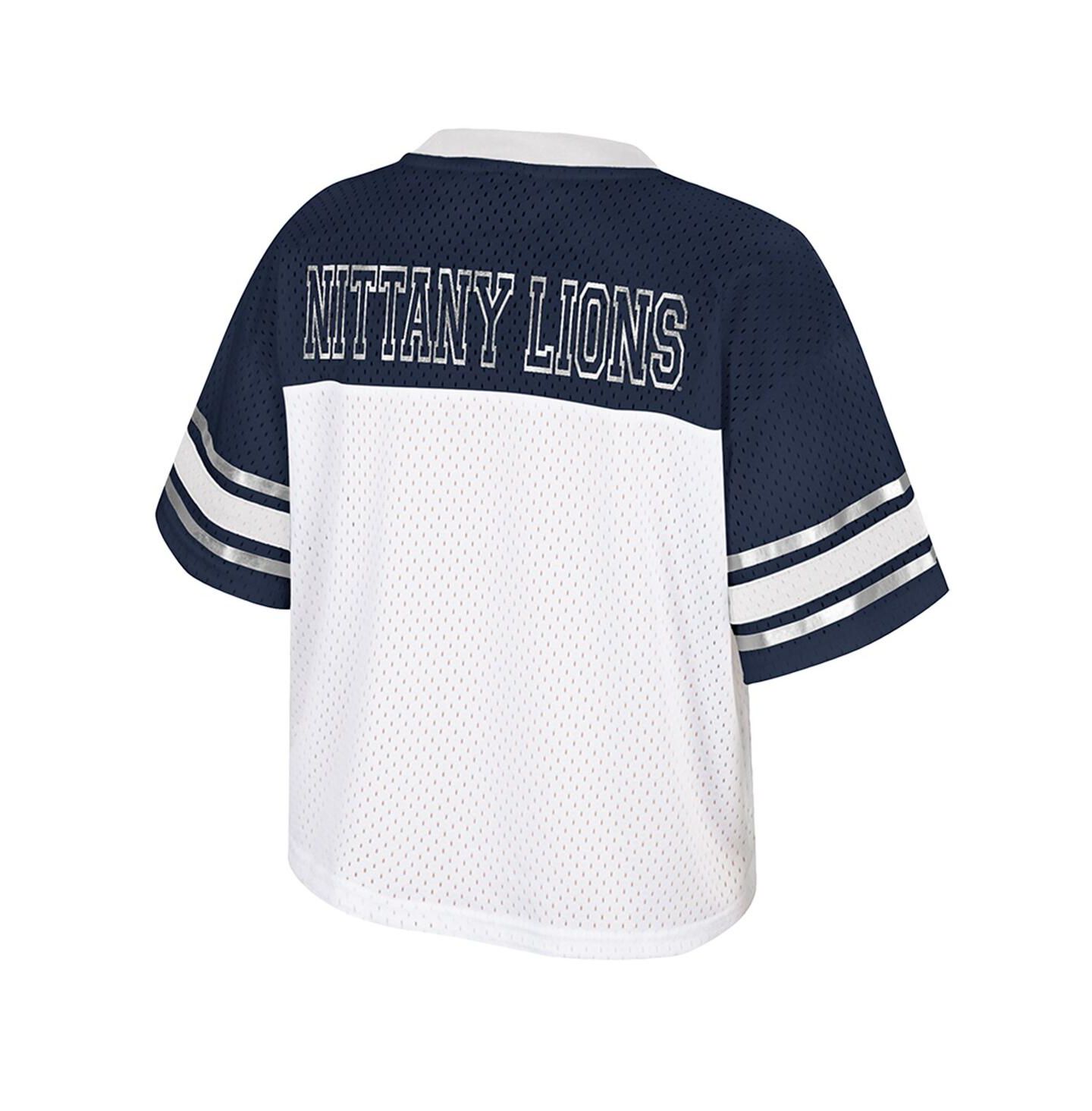 Женский топ Colosseum White Penn State Nittany Lions Treasure Cropped Football Jersey — фото 3