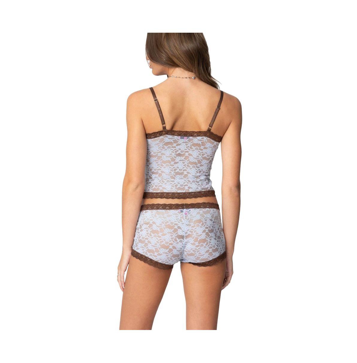 Edikted Women's Dee Pointelle Sheer Lace Tank Top - Light-blue