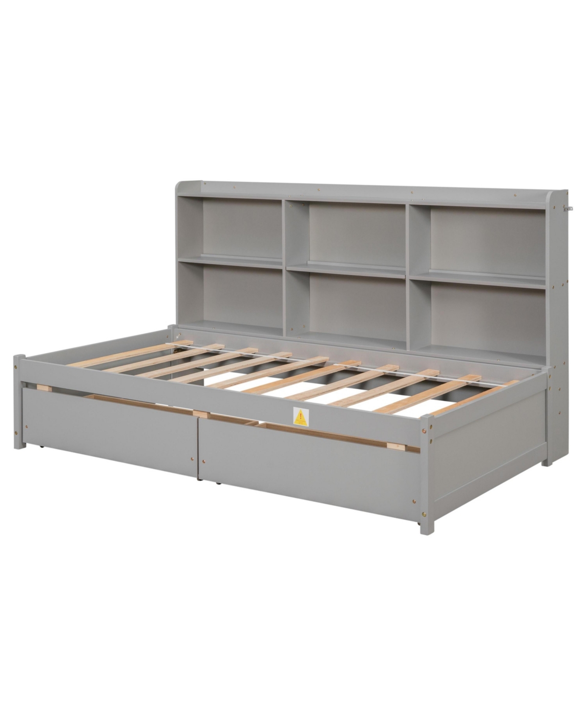 Slickblue Twin Bed with Side Bookcase and Drawers -Finish for Stylish Storage and Space-Saving in Bedroom - Grey