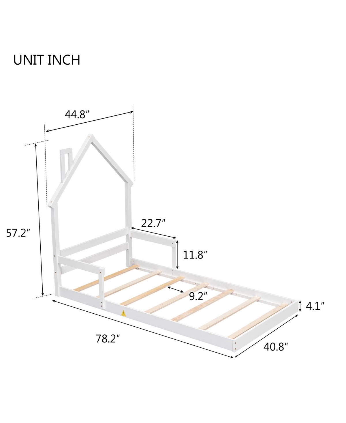 Slickblue Twin House-Shaped Floor Bed with Headboard and Handrails - Stylish and Safe Sleeping Solution for Kids, Includes Slats