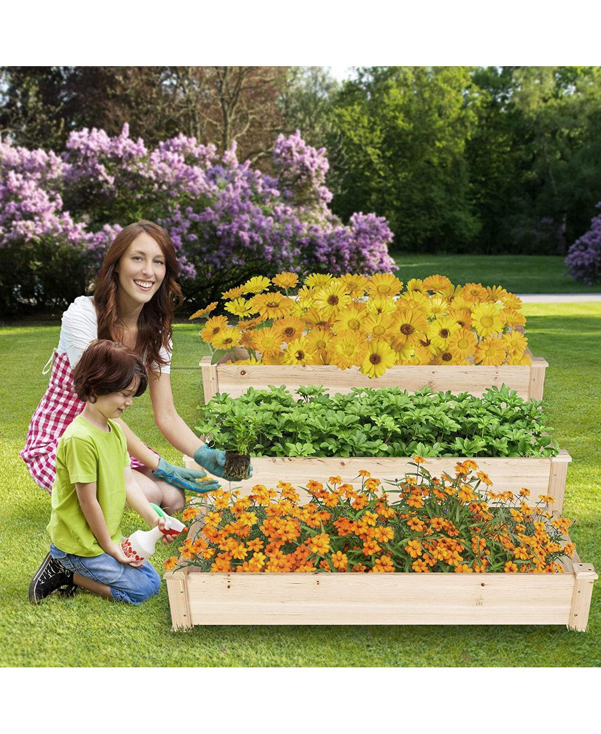 Slickblue Wooden Raised Vegetable Garden Bed 3 Tier Elevated Planter Kit Outdoor Gardening