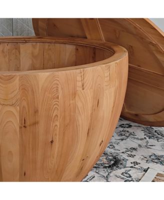 Retro Barrel Coffee Table with Storage, Solid Wood and MDF