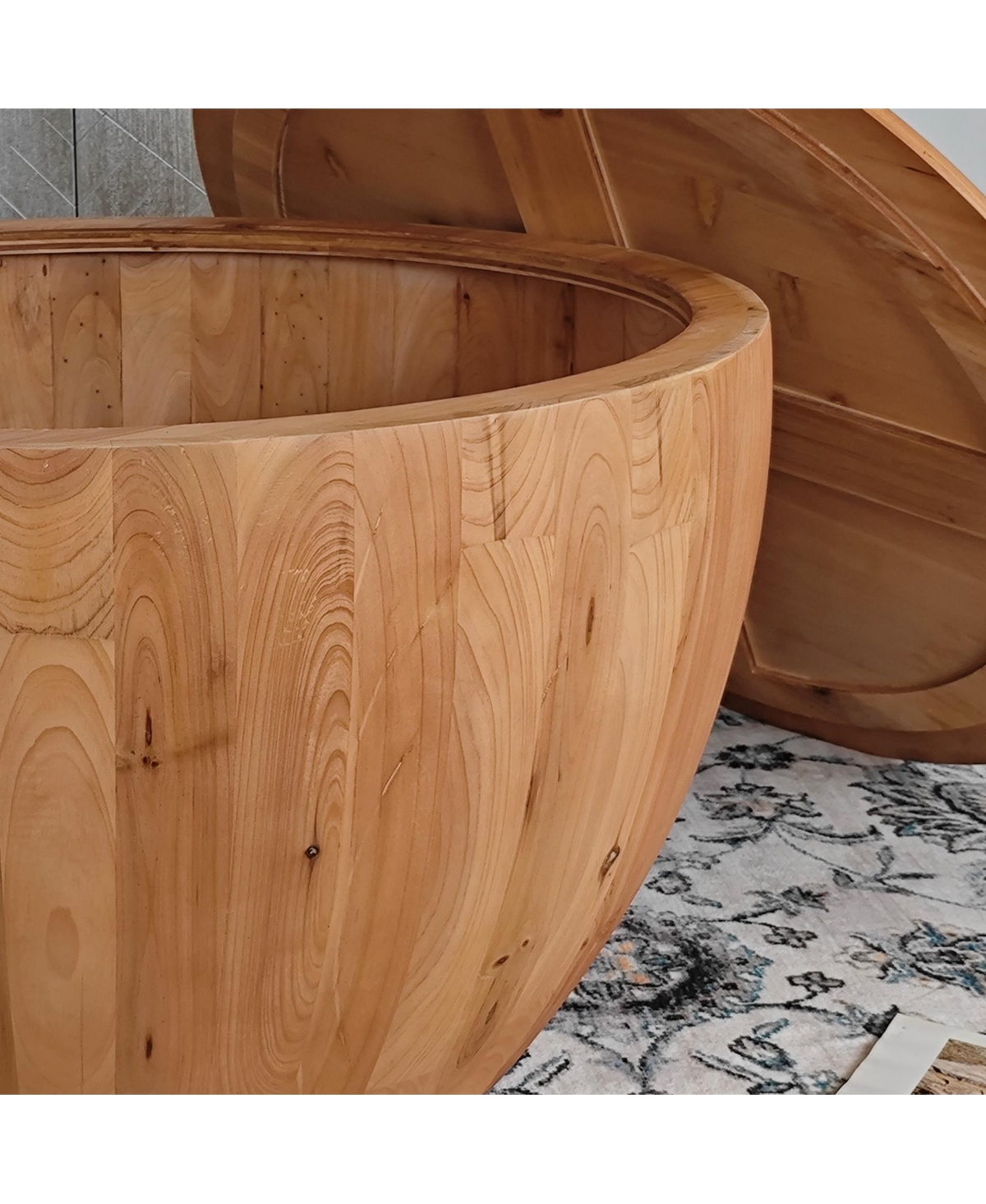 Retro Barrel Coffee Table with Storage, Solid Wood and Mdf