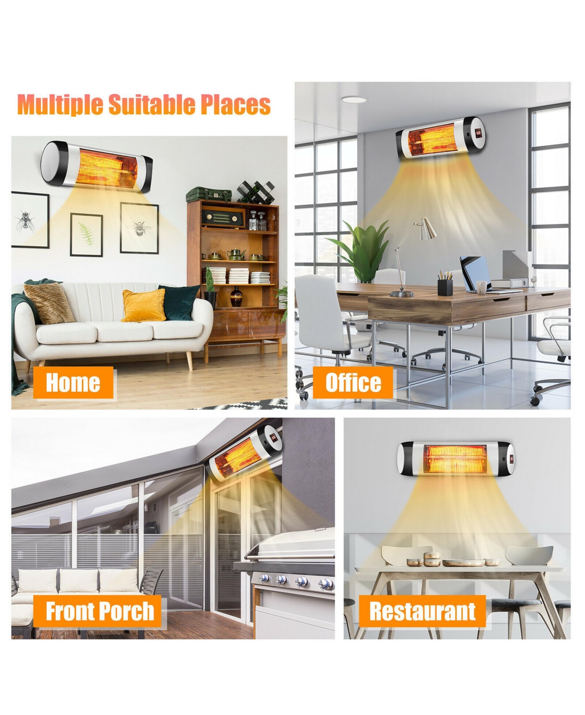 Gymax Wall-Mounted Electric Heater Patio Infrared Heater W/ Remote Control - Silver + black