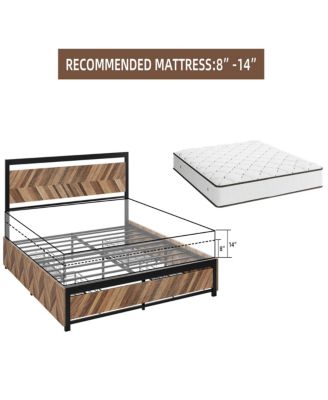 Full Size Rustic Vintage Metal Bed Frame with Headboard, 4 Storage Drawers, Strong Metal Slats for Support