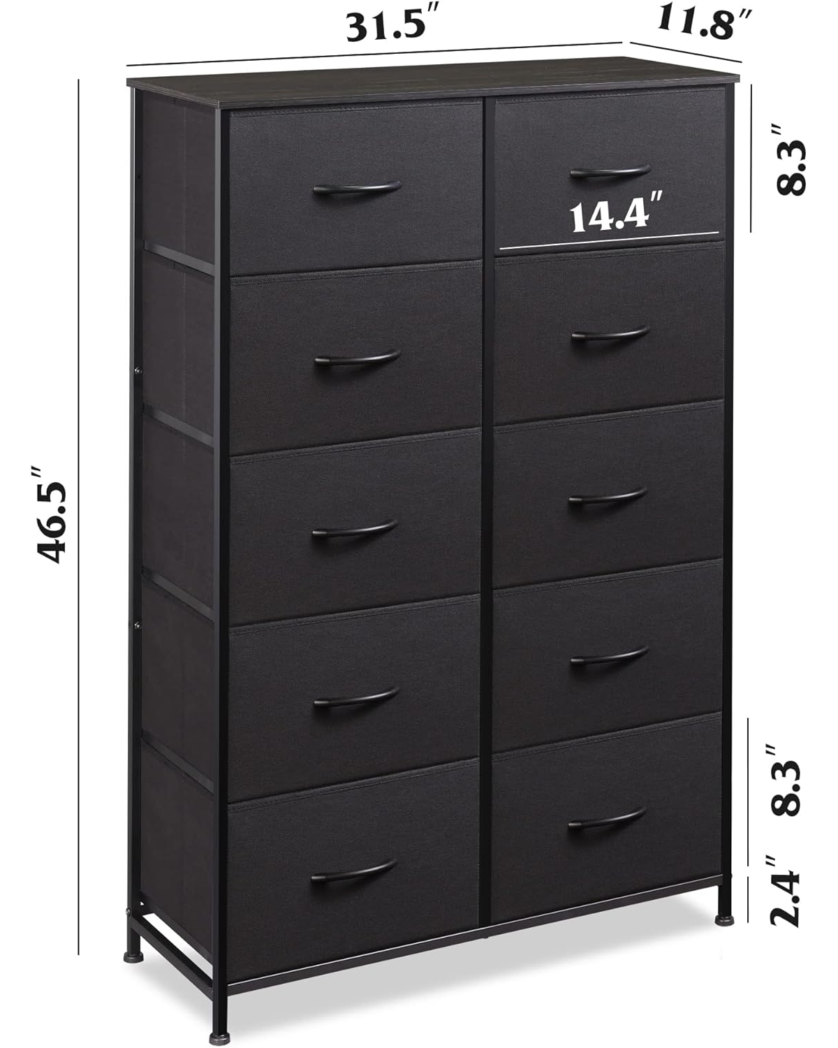Wlive 10-Drawer Dresser Fabric Storage Tower for Bedroom Hallway Closets Tall Chest Organizer Unit with Textured Print Fabric Bins Steel Frame Wood To