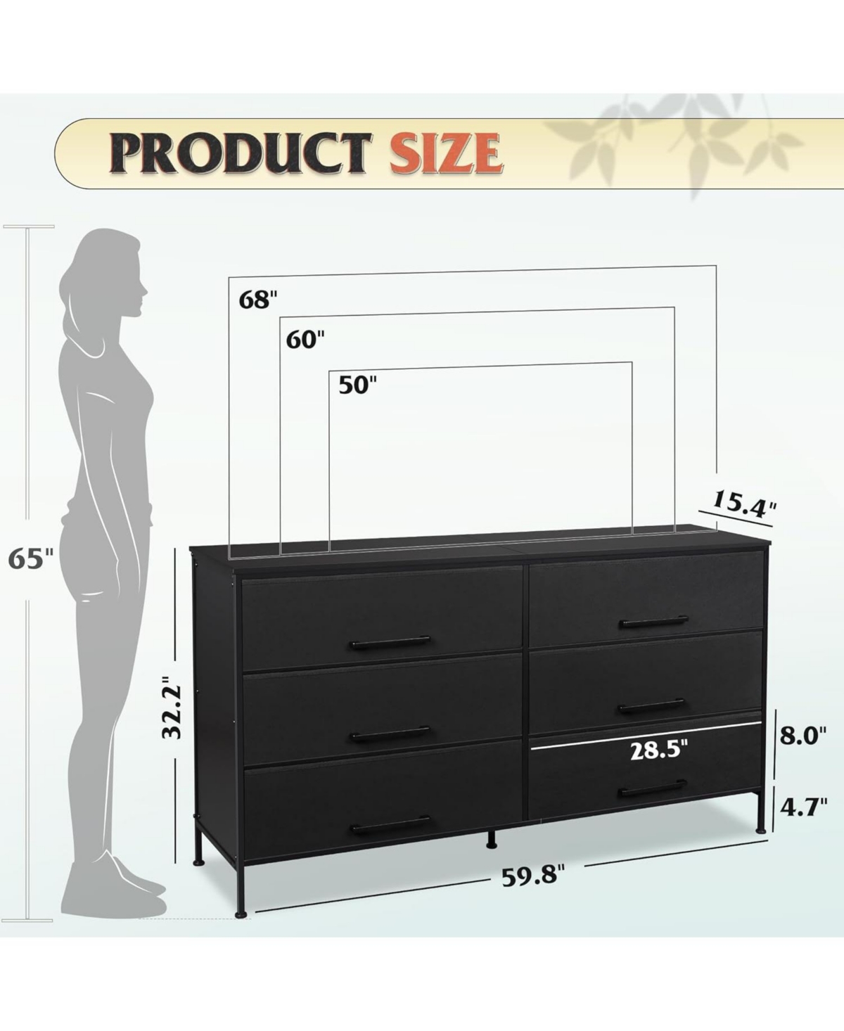 Wlive Wide Fabric Dresser 6 Drawer Dresser Tv Stand for Tv Dressers Bedroom Furniture Large Storage Tower Unit with Fabric Bins Dresser for Bedroo