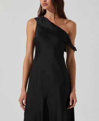 orissa satin off shoulder dress Orissa One-Shoulder Satin Midi Dress (Women)