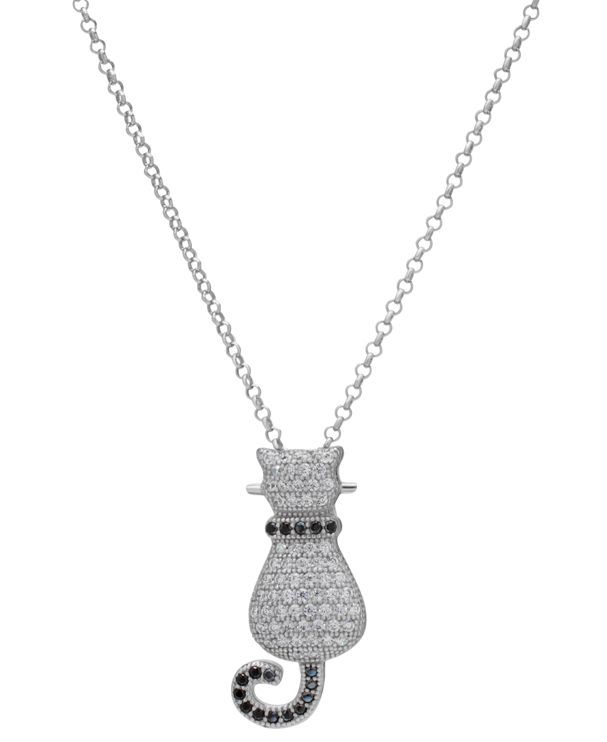 MACY'S BLACK SPINEL (1/8 CT. T.W.) & LAB GROWN WHITE SAPPHIRE (5/8 CT. T.W.) CAT 18" PENDANT NECKLACE IN ST 