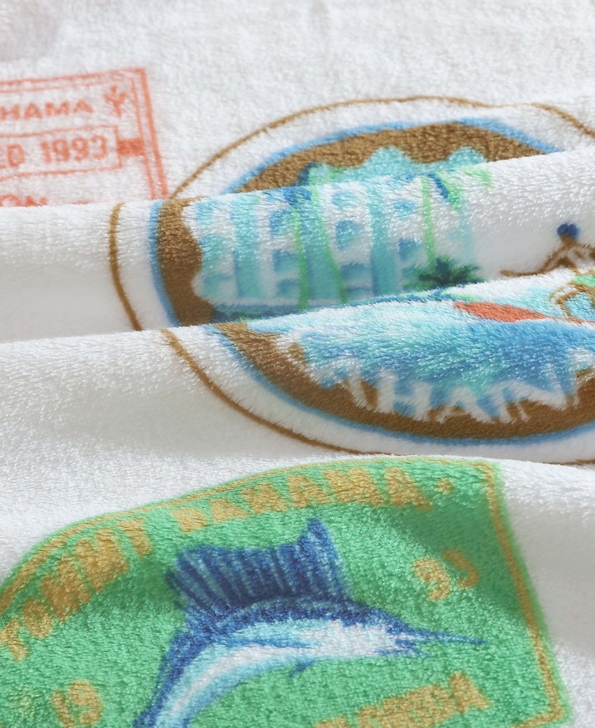 Tommy Bahama Home Ultra Soft Plush Fleece Throw, 70" X 50" In White,aqua Blue