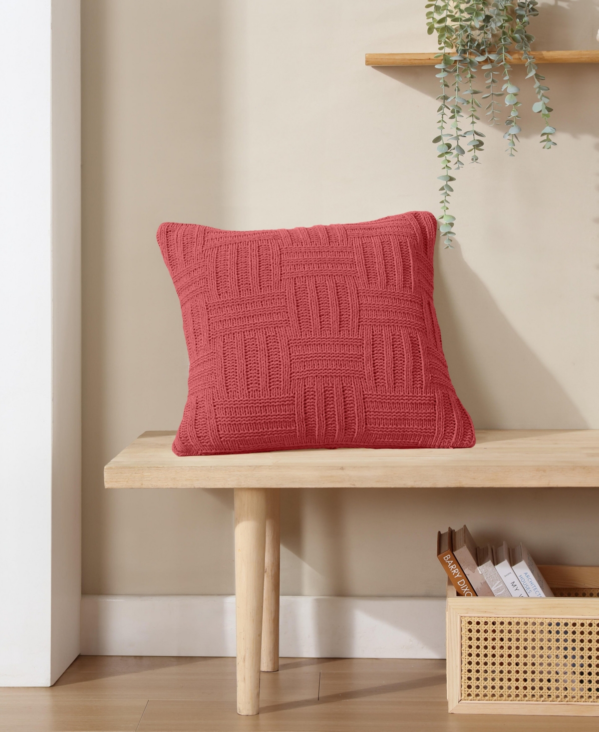 Tommy Bahama Home Chain Basket Knit Decorative Pillow, 20" X 20" In Rose Coral
