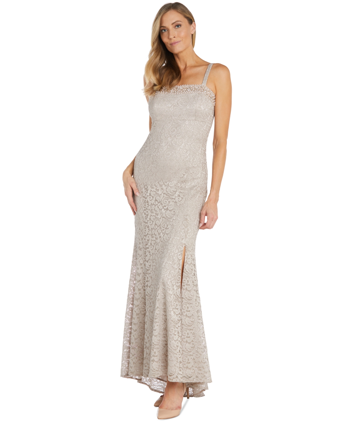 R & M Richards Women's 2 Pc. Lace Beaded Gown & Jacket