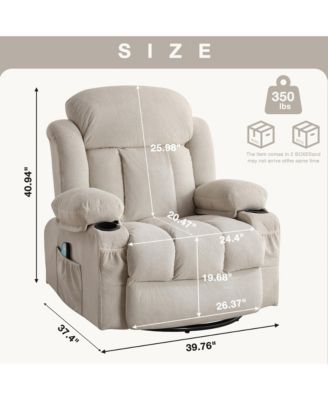 Swinging Recliner Massage Heated Sofa with USB and 2 Cup Holders
