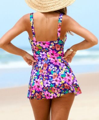 Women's Scoop Neck Tie Knot One Piece Swimsuit Swim Dress