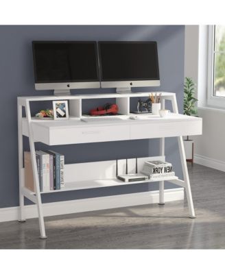 47 inch Computer & Office Writing Desk with Storage Shelf,Drawers & Monitor Stand Riser for Home Office Use