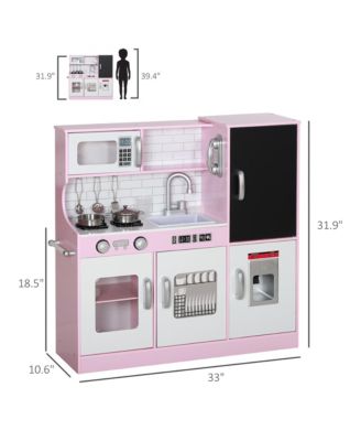 Play Kitchen, Kids Kitchen Playset w/ Play Phone & Chalkboard,