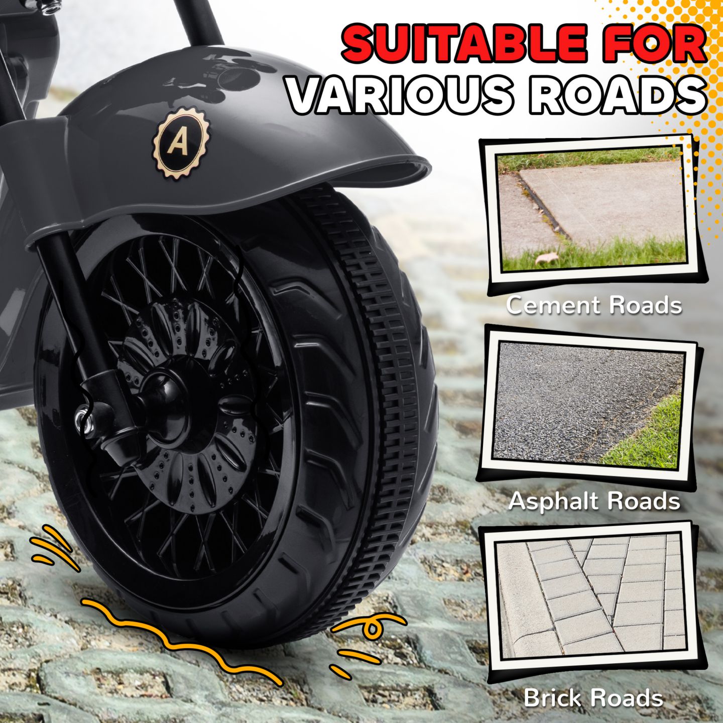 Детская игрушка Qaba 6V Three-Wheel Electric Motorcycle Ride-On with Headlights and Music, 55 lbs Capacity, Ages 3+, цвет: Серый — фото 5