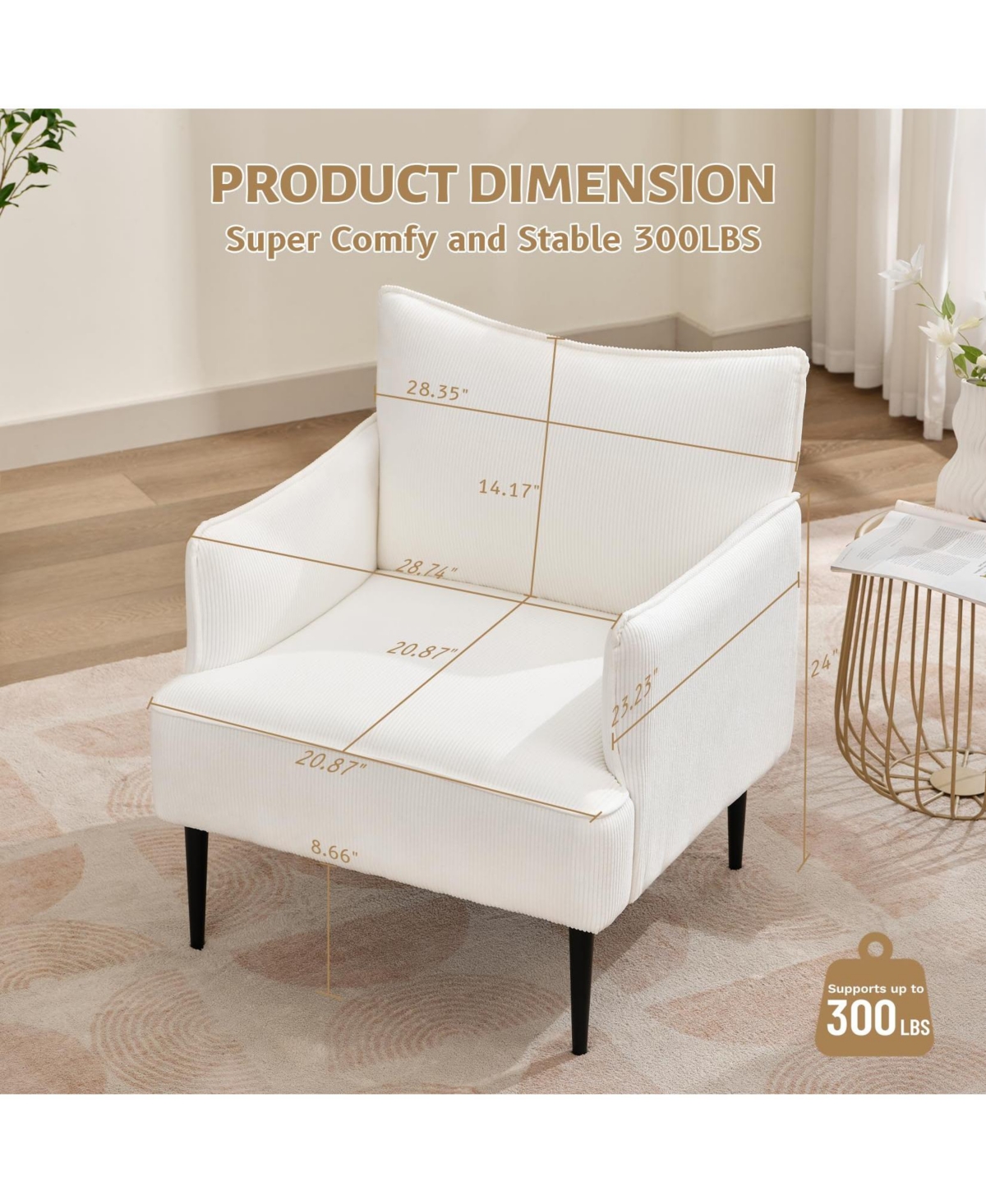 gaomon Modern Accent Chair, Corduroy Chair for Living Room, Comfortable Armchair for Bedroom, Reading, Waiting Rooms, and Office Study