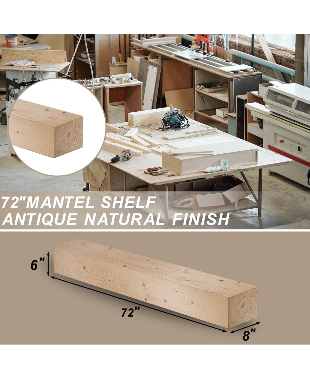 Lovmor Solid Pine Wood Cap-Shelf Mantel Natural