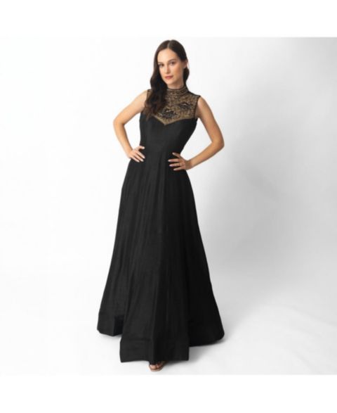 Женское платье RAAS Raw Silk Hand Embroidered Gown, цвет: Чёрный