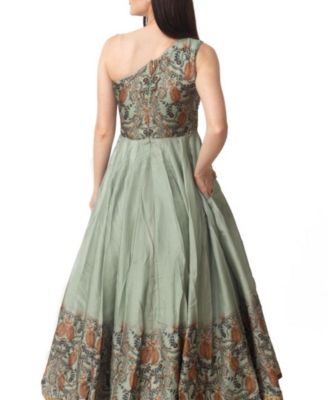 Women's Fit and Flare Dress with Multi-Color Belt with Rhinestone and Mirrorwork