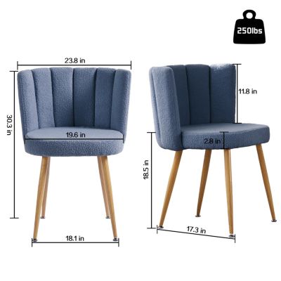 Modern haze blue dining chair(set of 2 ) with iron tube wood color legs, shorthair cushions and comfortable backrest, suitable for dining room, living room, cafe, simple structure.