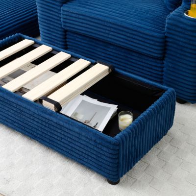 Streamdale Corduroy Loveseat with Ottomans & Pillows