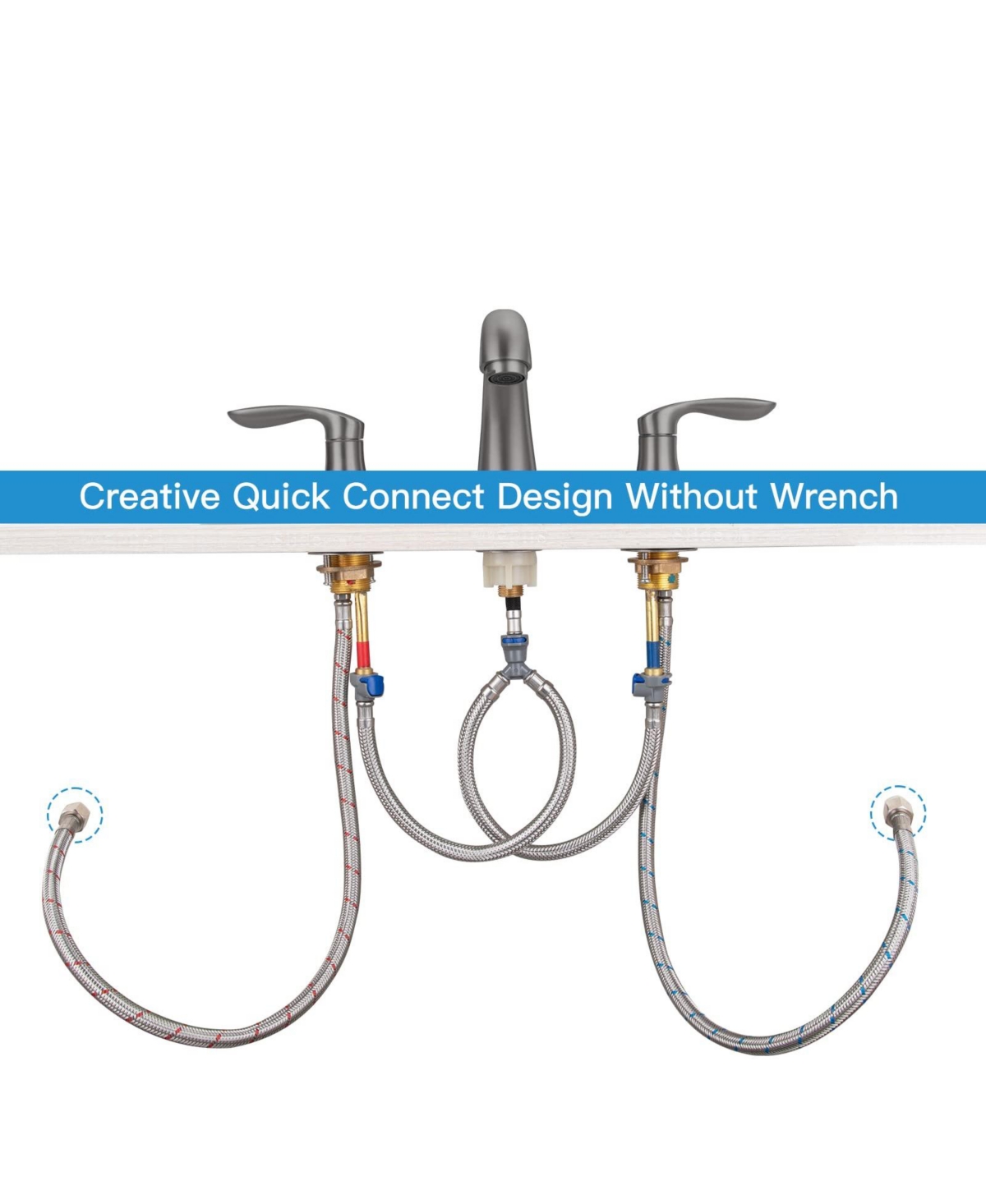 gaomon Bathroom Sink Faucet 3 Hole with Stainless Steel Pop up Drain and cUPC Hose