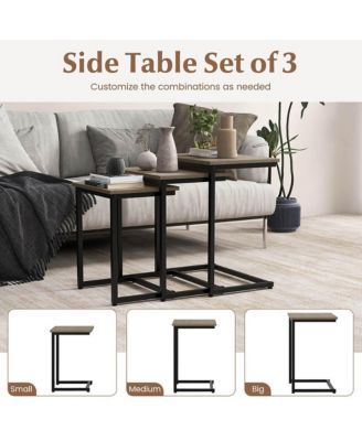 3 Pcs Nesting Coffee End Table Set Stacking Side Nightstand Living Room Rustic