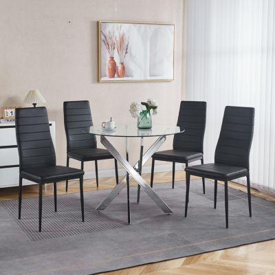Streamdale Modern Glass Dining Table with Metal Cross Legs