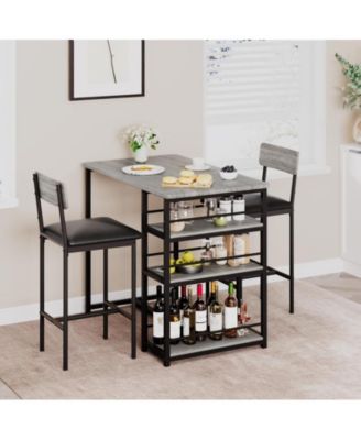 3-piece Wood & Metal Rectangular Kitchen Dining Table Set