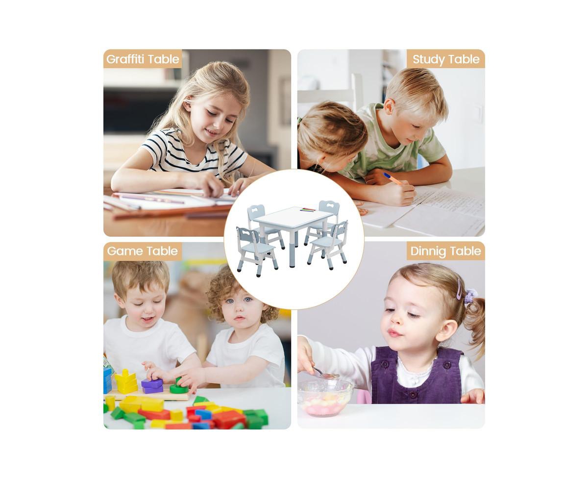 gaomon Kids Table and Chair Set, Height Adjustable Toddler Table and 4 Chairs Set for Ages 2-10, Graffiti Desktop, Non-Slip Legs, Arts & Crafts Table