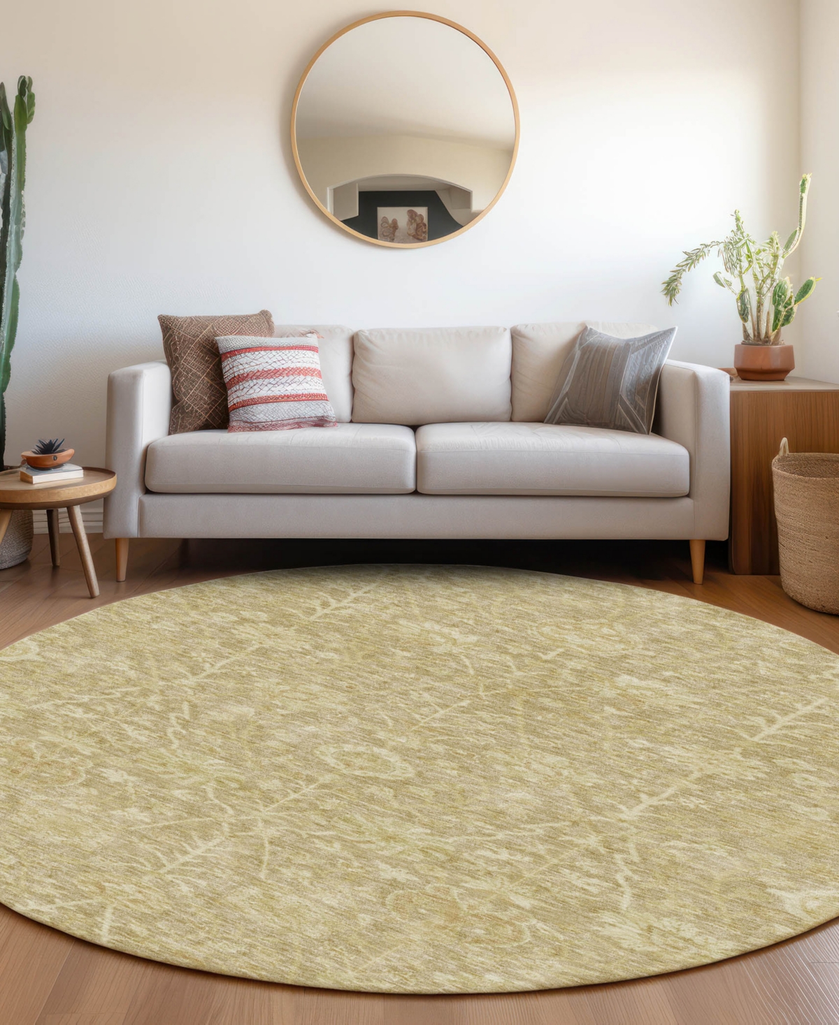 Addison Chantille Machine Washable Acn1086 8'x8' Round Area Rug In Tan
