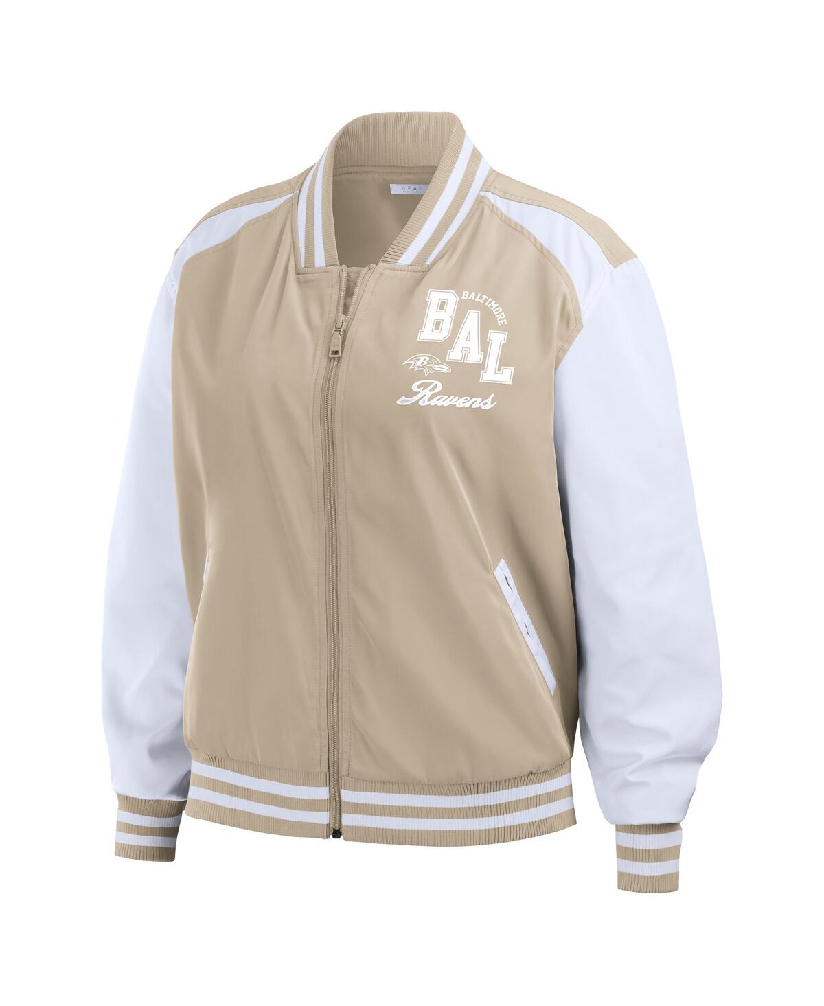 Wear By Erin Andrews Women's Tan Baltimore Ravens Tonal Full-zip Bomber Jacket In Tan,white