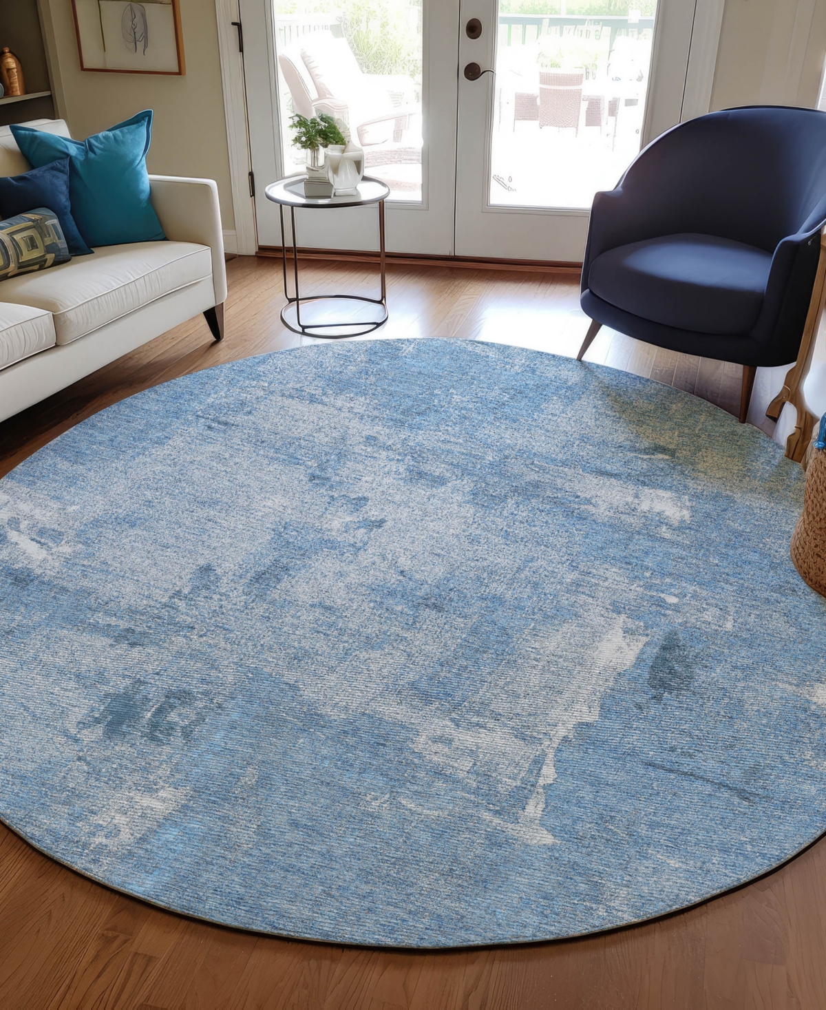 Addison Chantille Machine Washable Acn989 8'x8' Round Area Rug In Denim
