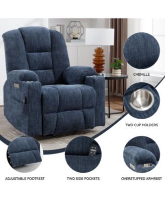 |Large Size  Chenille Fabric & Steel Frame Power Lift, Massage & Heat,  2 Steel Cup Holders  Recliner  chair