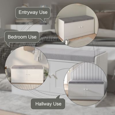 Shoe Storage Bench with 2 Doors & Cushion