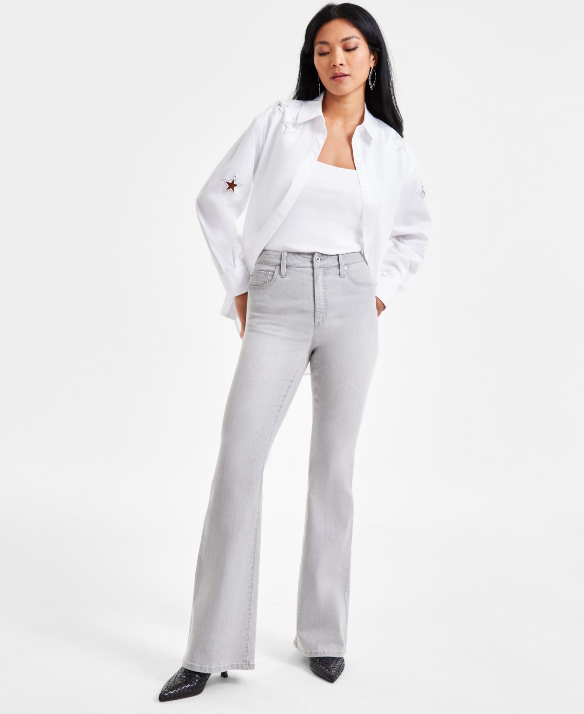 Shop Inc International Concepts Women's High-rise Flare Jeans, Exclusively At Macy's In Light Grey